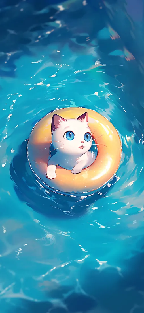 猫咪泳池手机壁纸｜可爱猫猫泳池背景图片 - 萌趣「哲风壁纸」