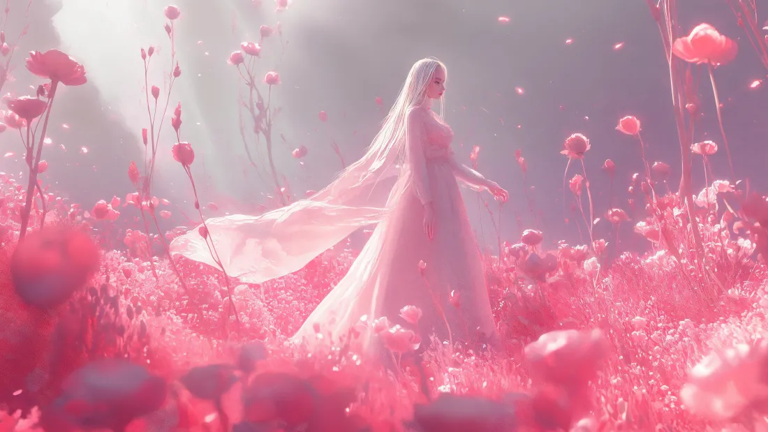 4k动漫少女壁纸｜花海背景图片 - 梦幻场景「哲风壁纸」