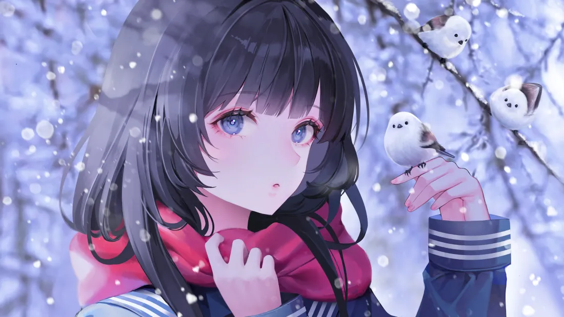 5kjk少女动漫背景图片 - 二次元雪景「哲风壁纸」