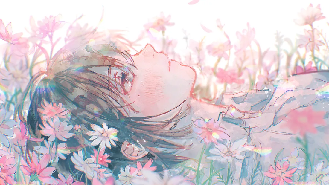 5k美女壁纸｜花背景图片 - 唯美躺花海少女「哲风壁纸」