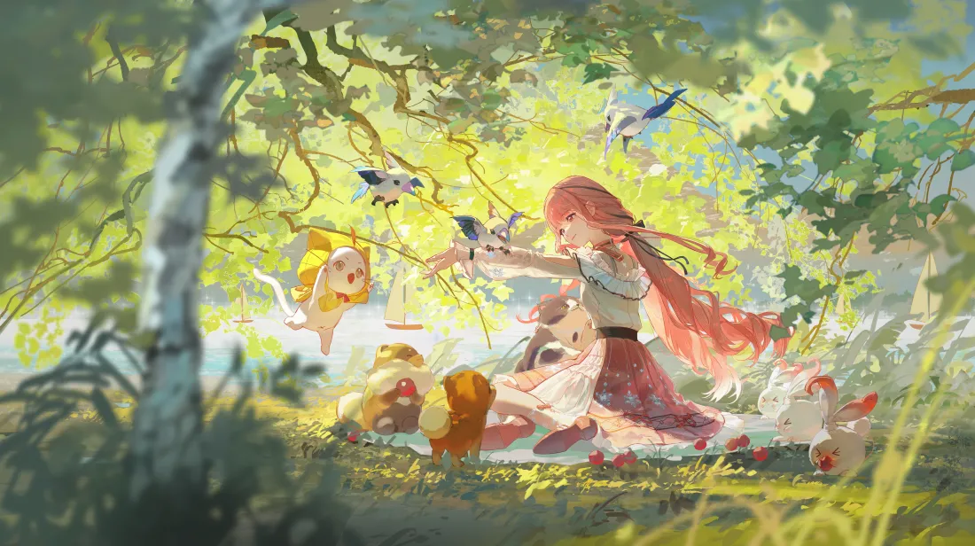 7k美女安逸插画壁纸｜森林野餐背景图片 - 唯美场景「哲风壁纸」