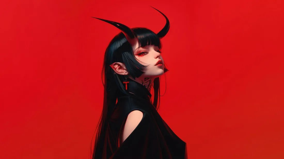 8kAI动漫少女壁纸｜红色背景图片 - 酷飒造型「哲风壁纸」