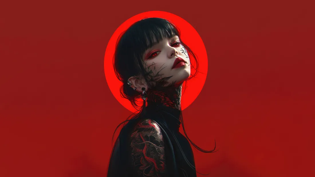 8kAI少女纹身动漫背景图片 - 二次元风「哲风壁纸」