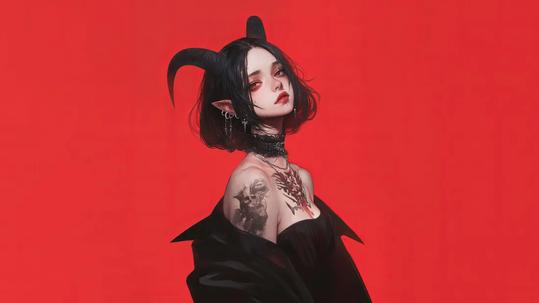 8kAI动漫少女纹身背景图片 - 二次元风「哲风壁纸」