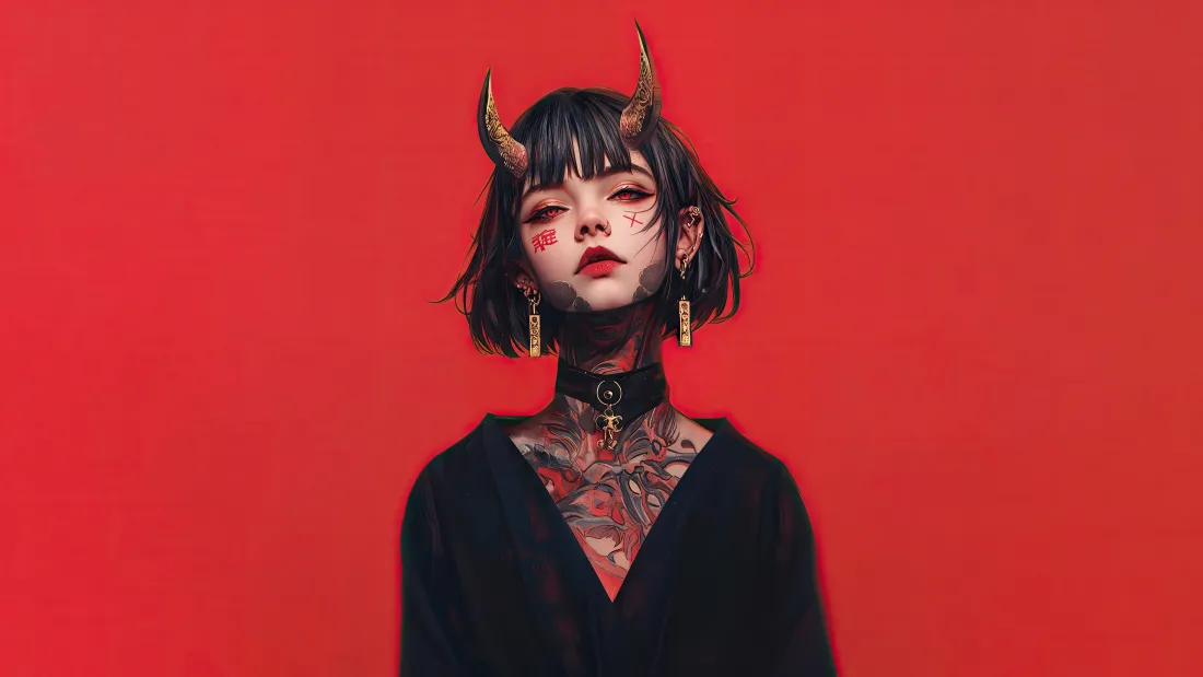 8kAI动漫少女壁纸｜纹身背景图片 - 个性风「哲风壁纸」