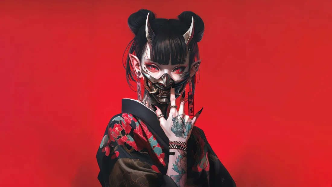 8kAI动漫少女纹身背景图片 - 个性二次元风「哲风壁纸」