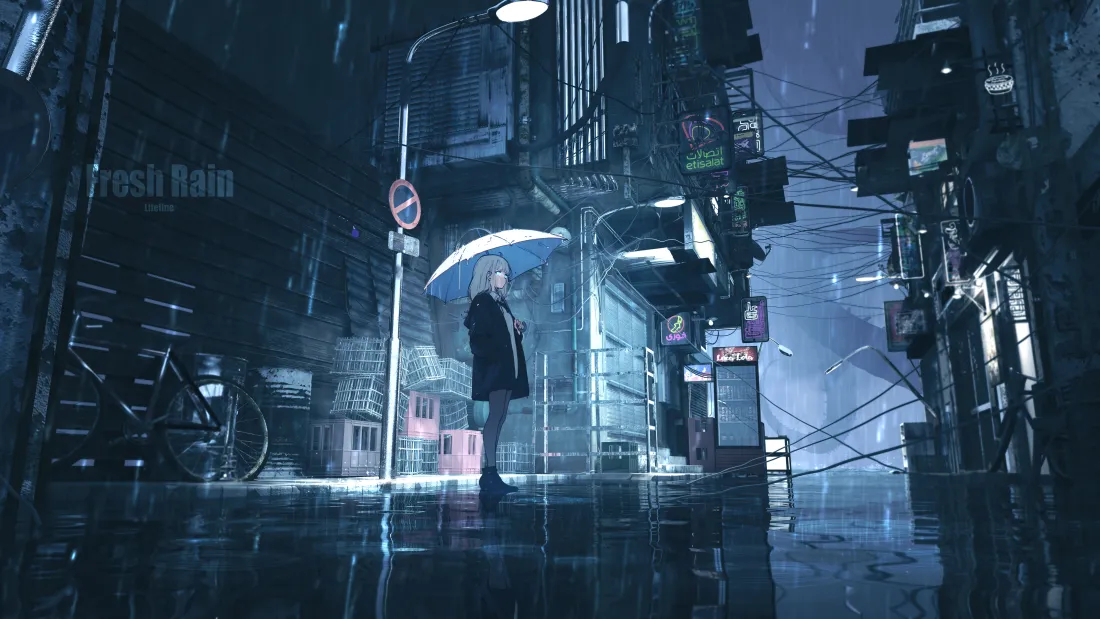 5k赛博朋克壁纸｜雨夜城市背景图片 - 二次元「哲风壁纸」