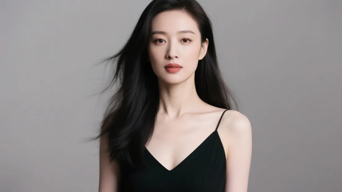 4k黑色吊带壁纸｜长发美女背景图片 - 灰色「哲风壁纸」