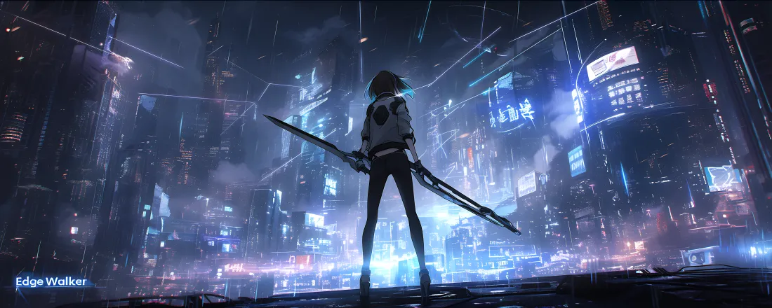 5k赛博朋克雨中少女壁纸｜未来城市战斗背景图片「哲风壁纸」