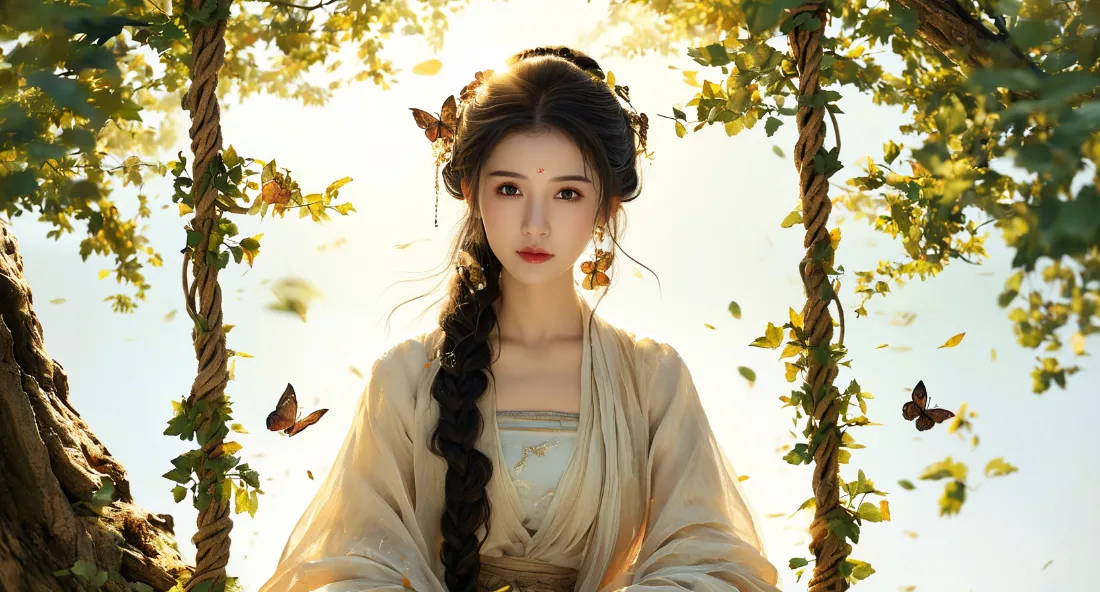 2k古风美女秋千壁纸｜清纯背景图片 - 森系少女「哲风壁纸」