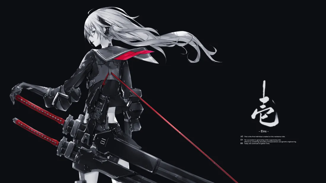 4k白发少女壁纸｜双剑暗红背景图片 - 二次元「哲风壁纸」