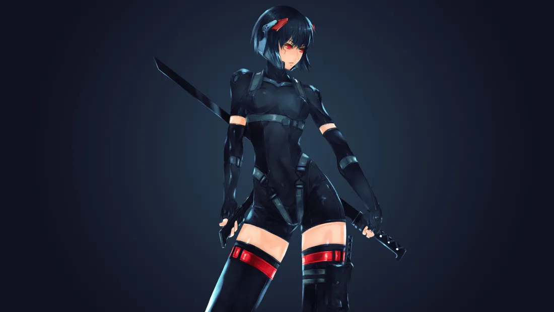 4k暗黑女武士壁纸｜战斗风动漫背景图片 - 角色「哲风壁纸」