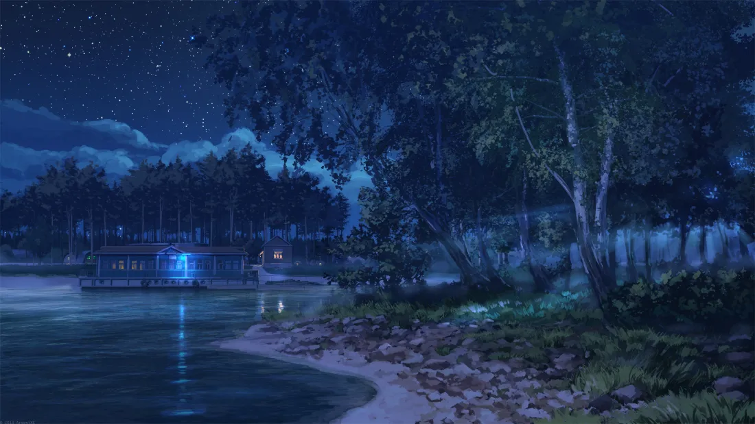 2k星空森林壁纸｜湖泊夜景背景图片 - 二次元「哲风壁纸」