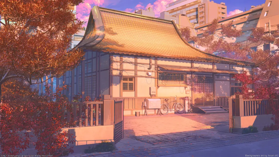 2k日式庭院壁纸｜黄昏红叶背景图片 - 二次元「哲风壁纸」