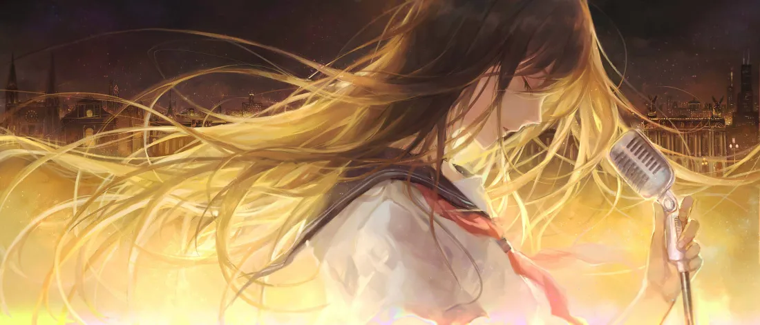 3k(金发少女壁纸｜黄昏背景图片 - 二次元)「哲风壁纸」