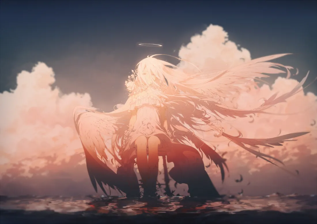 2k天使少女壁纸｜云海天空背景图片 - 梦幻插画「哲风壁纸」