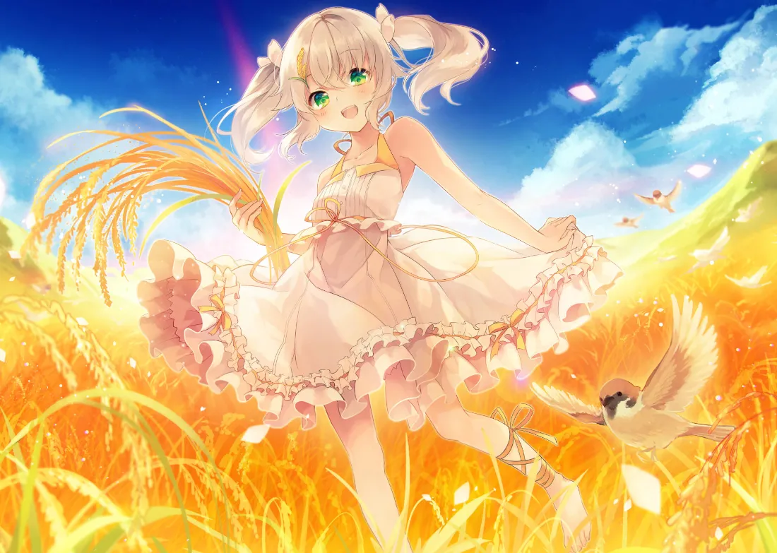 2k双马尾少女壁纸｜麦田风光背景图片 - 二次元「哲风壁纸」