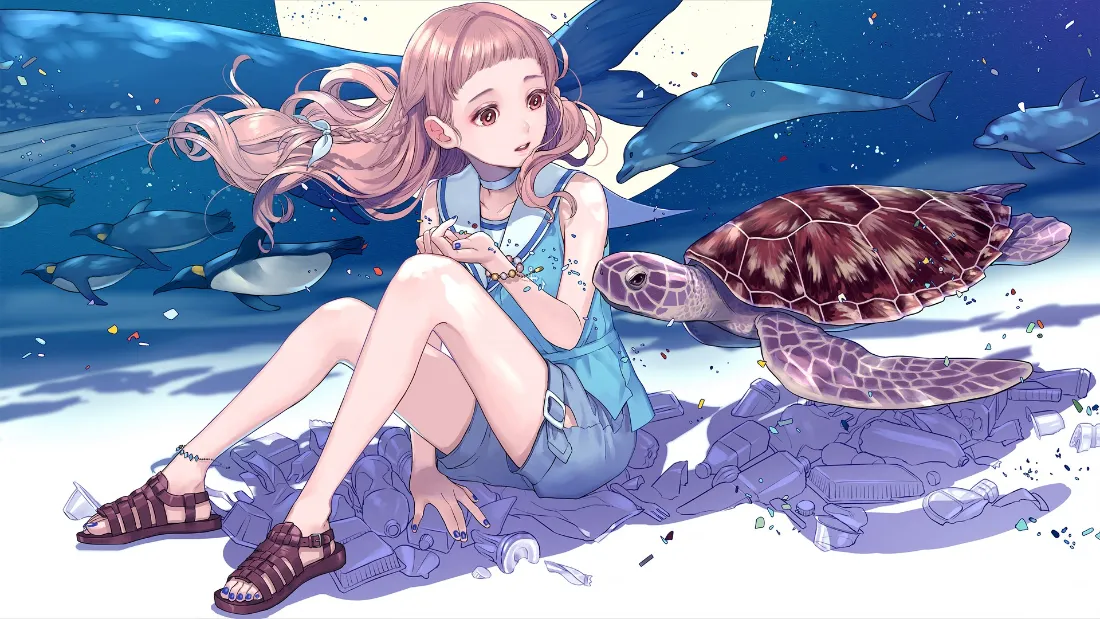 2k海龟少女壁纸｜海洋星空背景图片 - 二次元「哲风壁纸」
