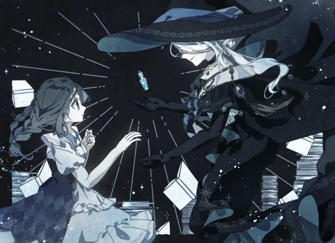 3k魔法少女壁纸｜星夜背景图片 - 双生女巫「哲风壁纸」
