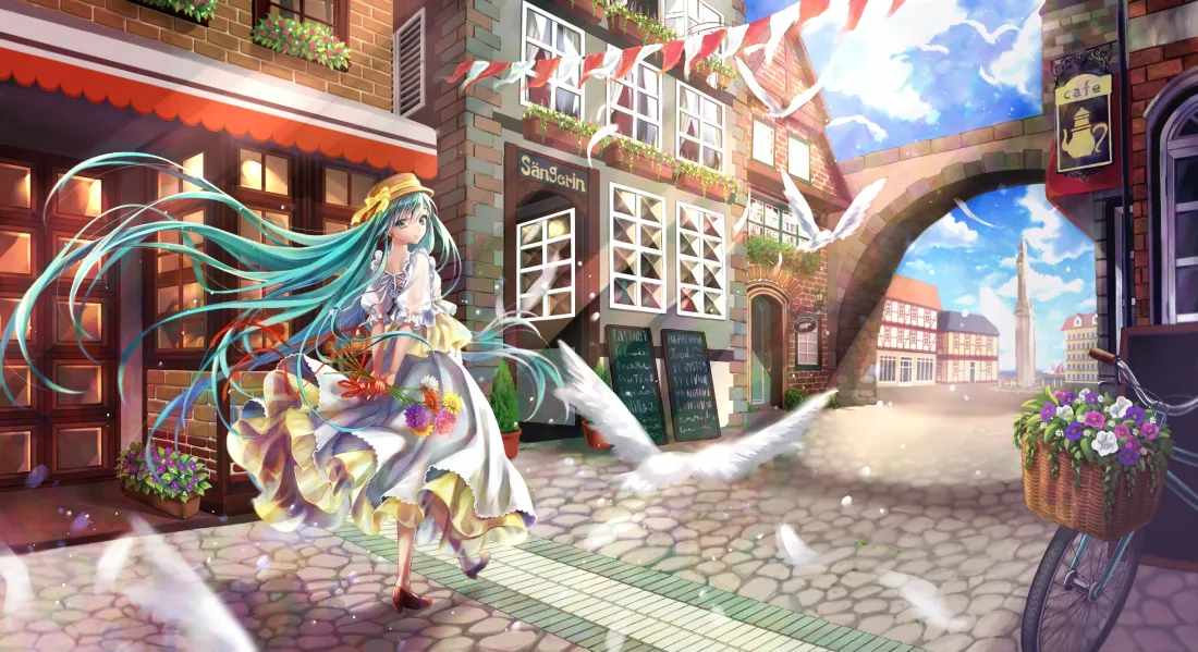 3k初音未来壁纸｜奇幻街道背景图片 - 动漫插画「哲风壁纸」