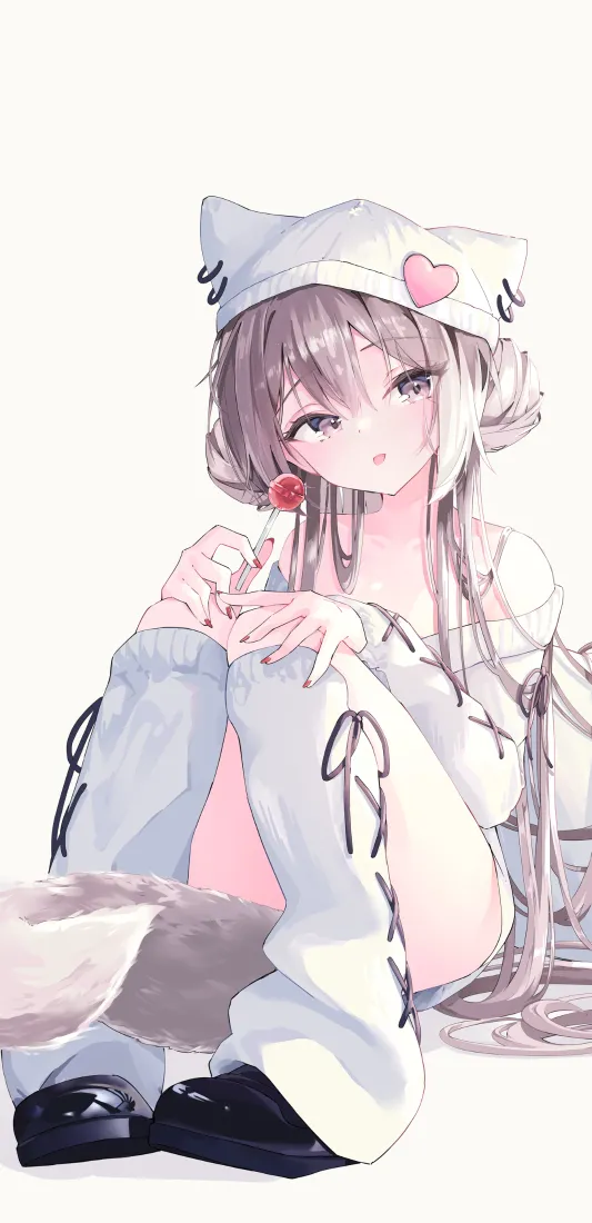 萌系少女手机壁纸｜可爱坐姿背景图片 - 动漫插画「哲风壁纸」