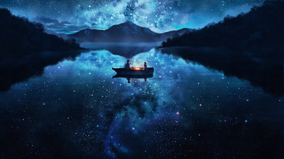 2k星夜壁纸｜湖景倒影背景图片 - 静谧小船「哲风壁纸」