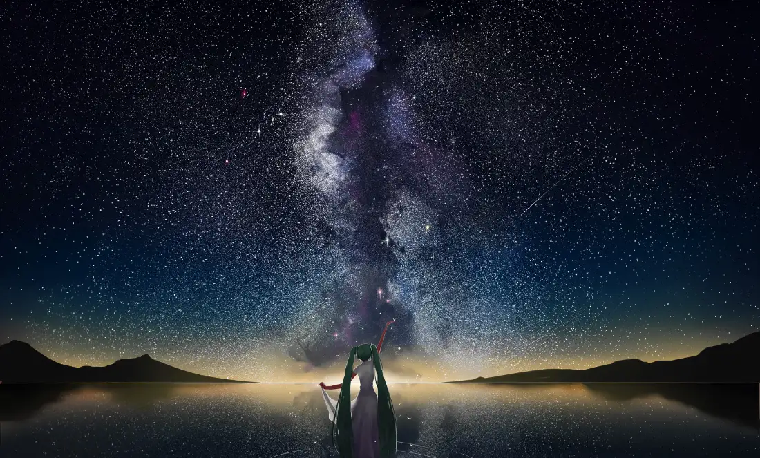 2k初音未来壁纸｜星空背景图片 - 梦幻湖面「哲风壁纸」
