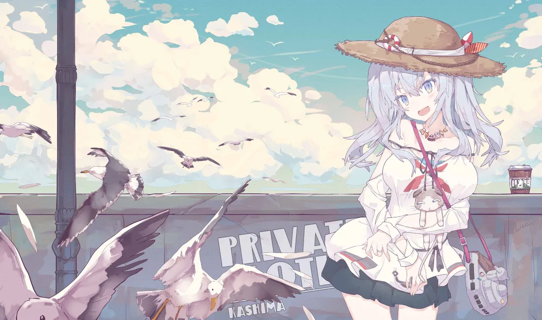 3k草帽少女壁纸｜海滨风光背景图片 - 二次元「哲风壁纸」