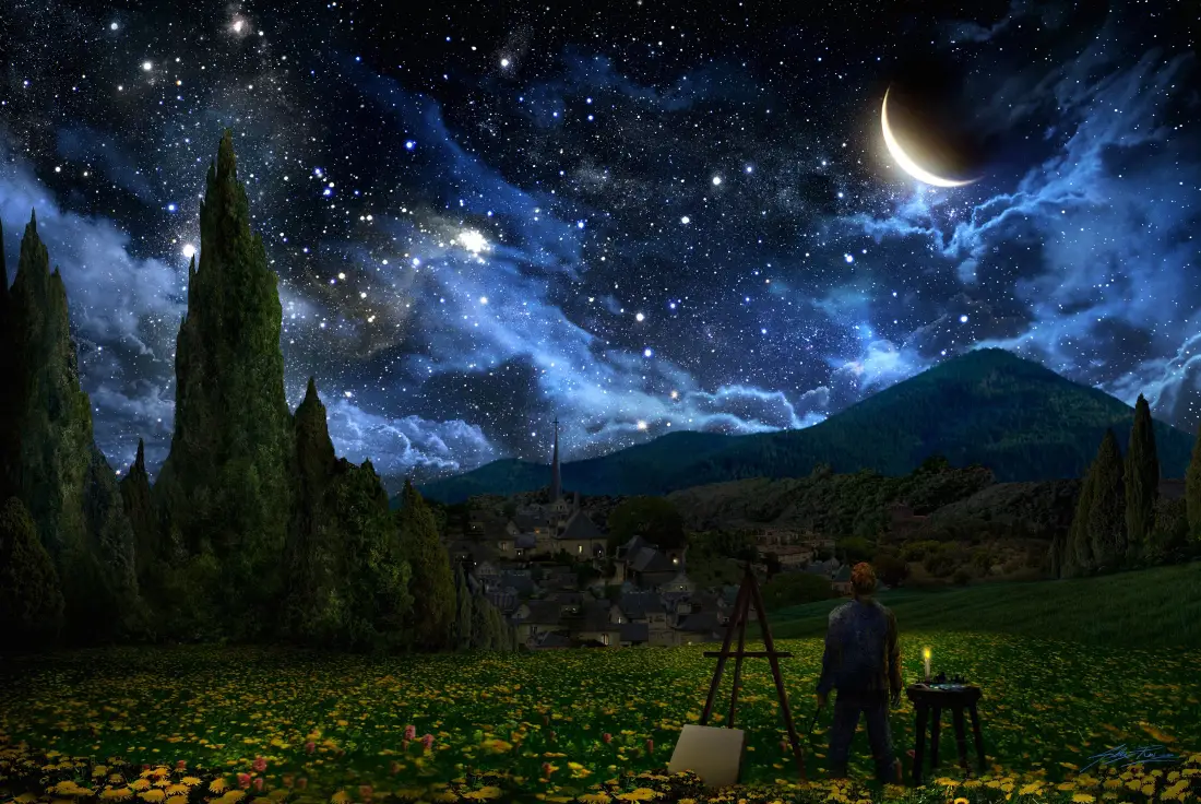 4k梵高星空壁纸｜夜景背景图片 - 绘画场景「哲风壁纸」