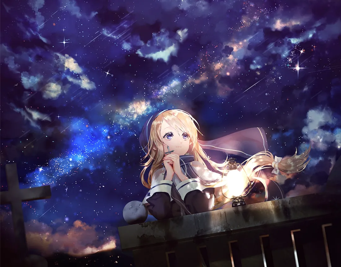 2k星空少女壁纸｜梦幻夜景背景图片 - 动漫插画「哲风壁纸」