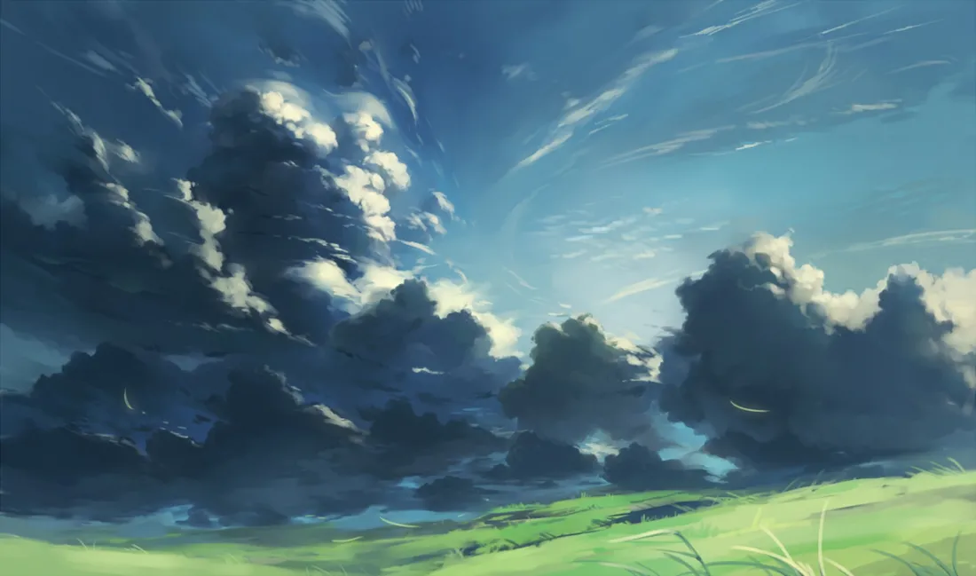 2k二次元天空｜草地背景图片 - 自然场景「哲风壁纸」
