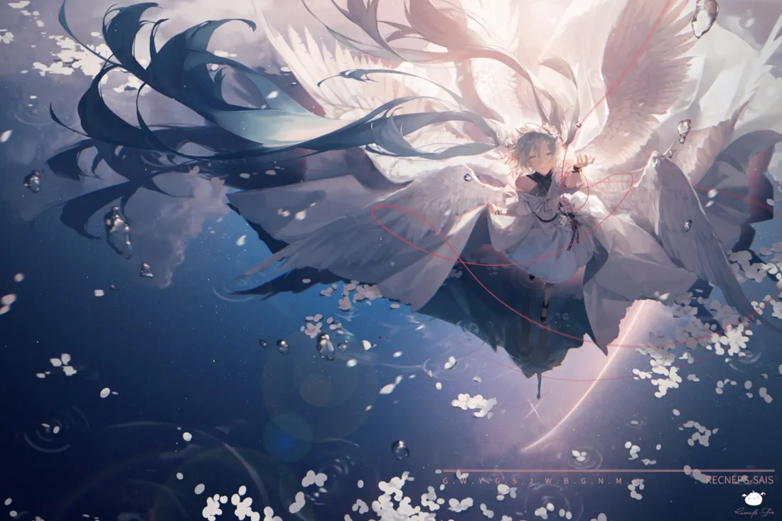 2k初音羽翼壁纸｜梦幻花瓣背景图片 - 二次元「哲风壁纸」