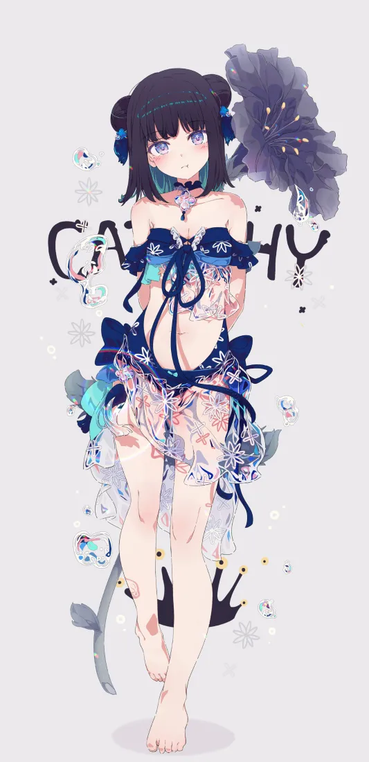 CAFFY手机壁纸｜蓝调花朵背景图片 - 可爱美少女「哲风壁纸」