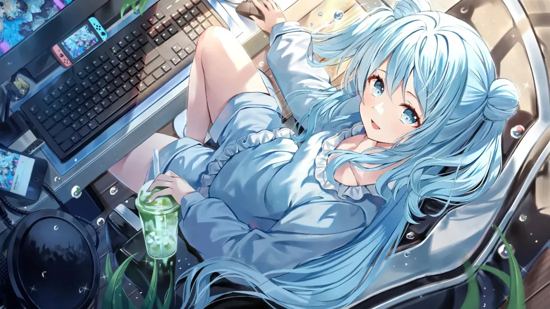 2k蓝发少女壁纸｜电竞桌面背景图片 - 二次元「哲风壁纸」