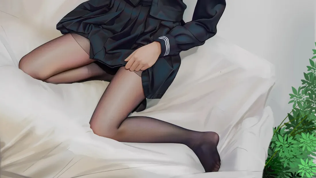 2k黑丝少女壁纸｜艺术氛围背景图片 - 沙发坐姿「哲风壁纸」