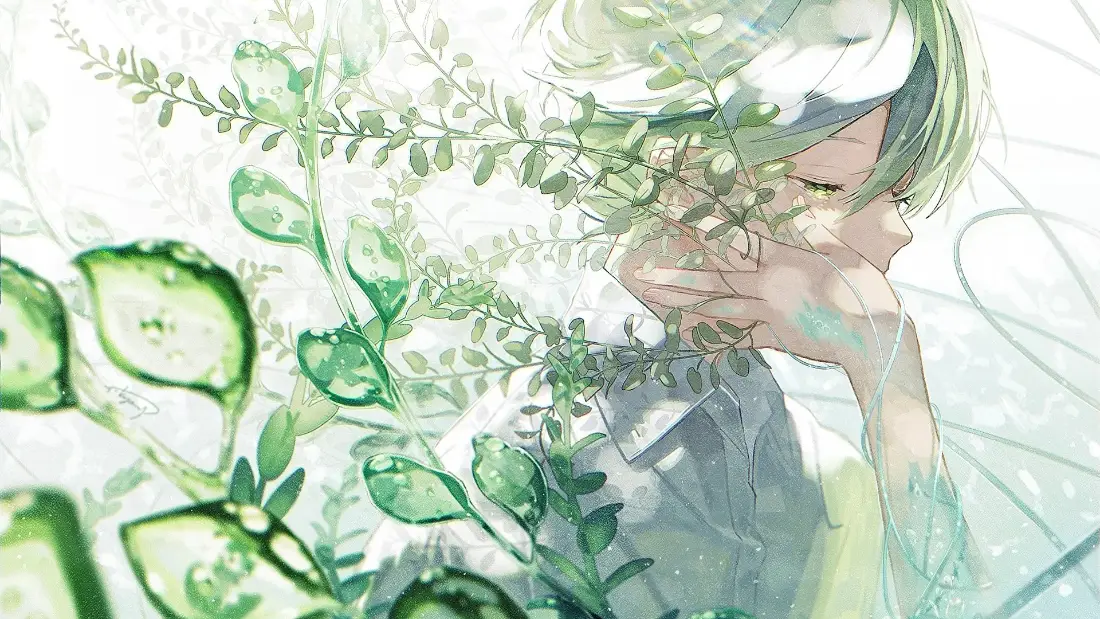 2k绿植少女壁纸｜二次元清新背景图片 - 自然系「哲风壁纸」
