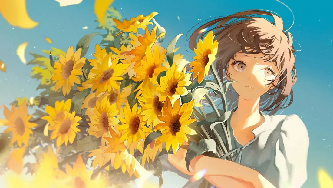 2k向日葵少女壁纸｜二次元插画背景图片 - 治愈系「哲风壁纸」