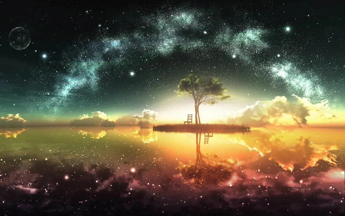 2k星空壁纸｜湖泊倒影背景图片 - 二次元场景「哲风壁纸」