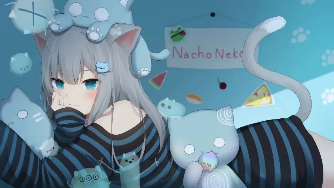 2k猫耳少女壁纸｜云朵背景图片 - NachoNeId「哲风壁纸」