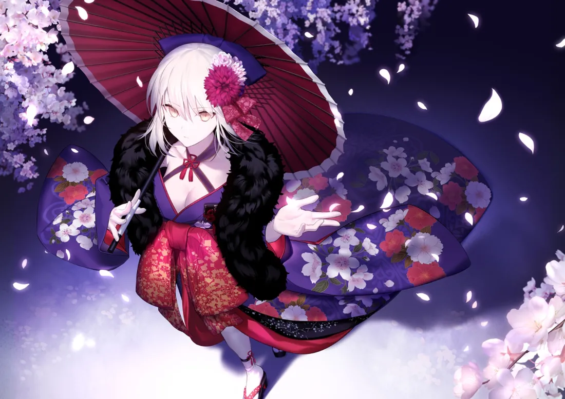 2k冲田总司壁纸｜樱花伞背景图片 - Fate二次元「哲风壁纸」