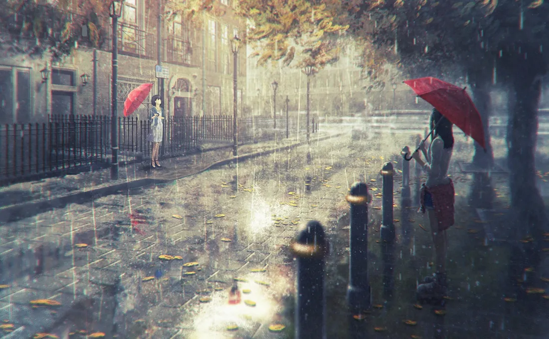 2k雨中少女壁纸｜街道背景图片 - 二次元「哲风壁纸」