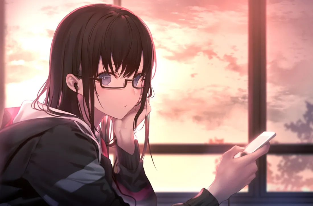2k眼镜少女壁纸｜夕阳窗台背景图片 - 二次元「哲风壁纸」