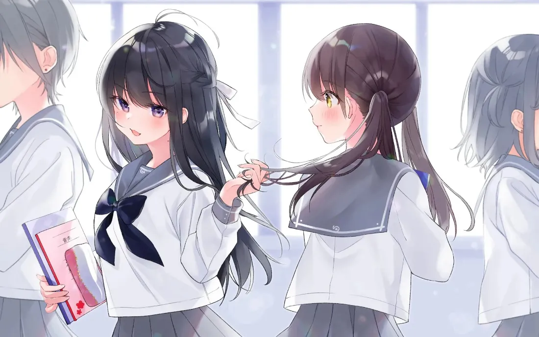 2k双马尾女孩壁纸｜校园校服背景图片 - 二次元「哲风壁纸」