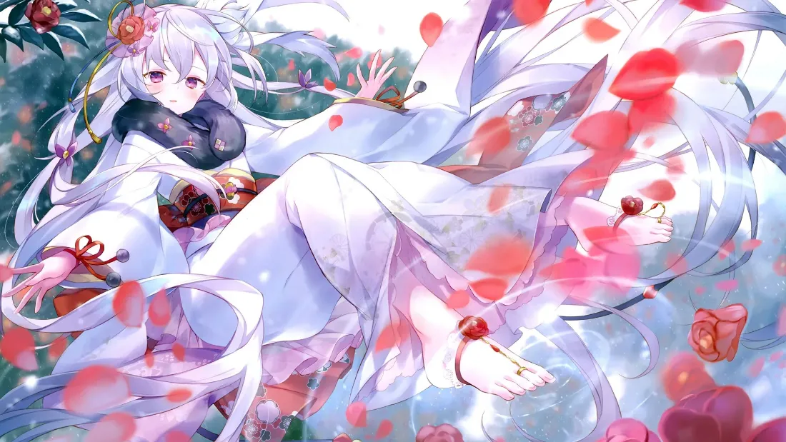2k白发少女壁纸｜樱花飘落背景图片 - 二次元「哲风壁纸」