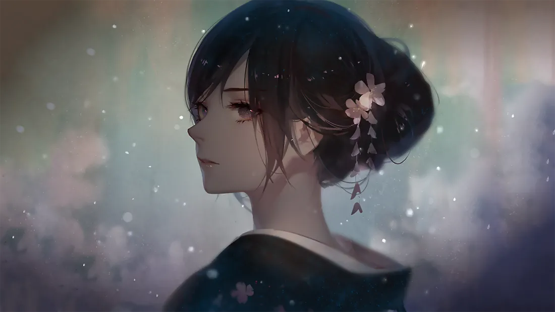2k和服少女壁纸｜星空背景图片 - 二次元侧颜「哲风壁纸」