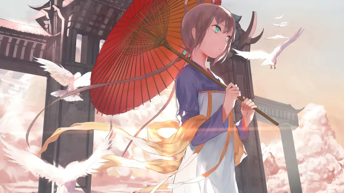2k和服少女壁纸｜古风庭院背景图片 - 二次元「哲风壁纸」
