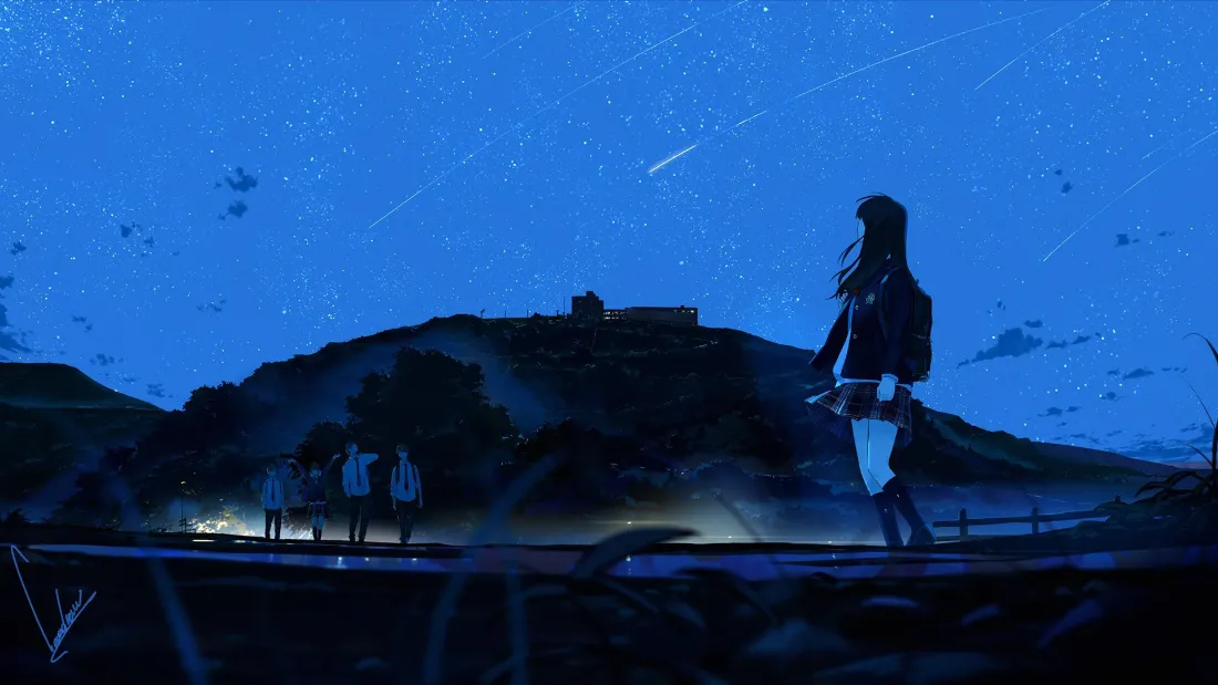 2k星空少女壁纸｜夜山背景图片 - 二次元「哲风壁纸」