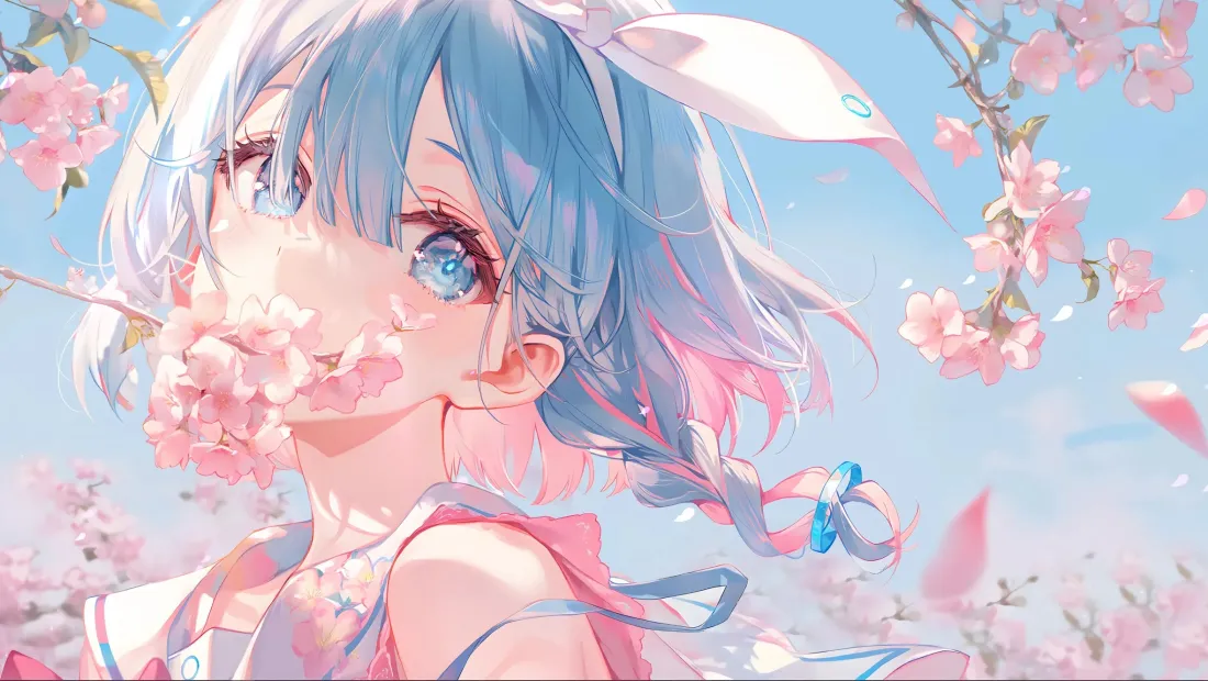 2k蔚蓝档案樱花少女壁纸｜蓝发美少女背景图片 - 二次元「哲风壁纸」
