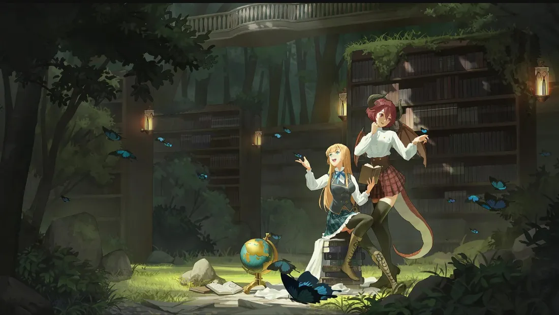2k双少女壁纸｜奇幻庭院背景图片 - 二次元「哲风壁纸」