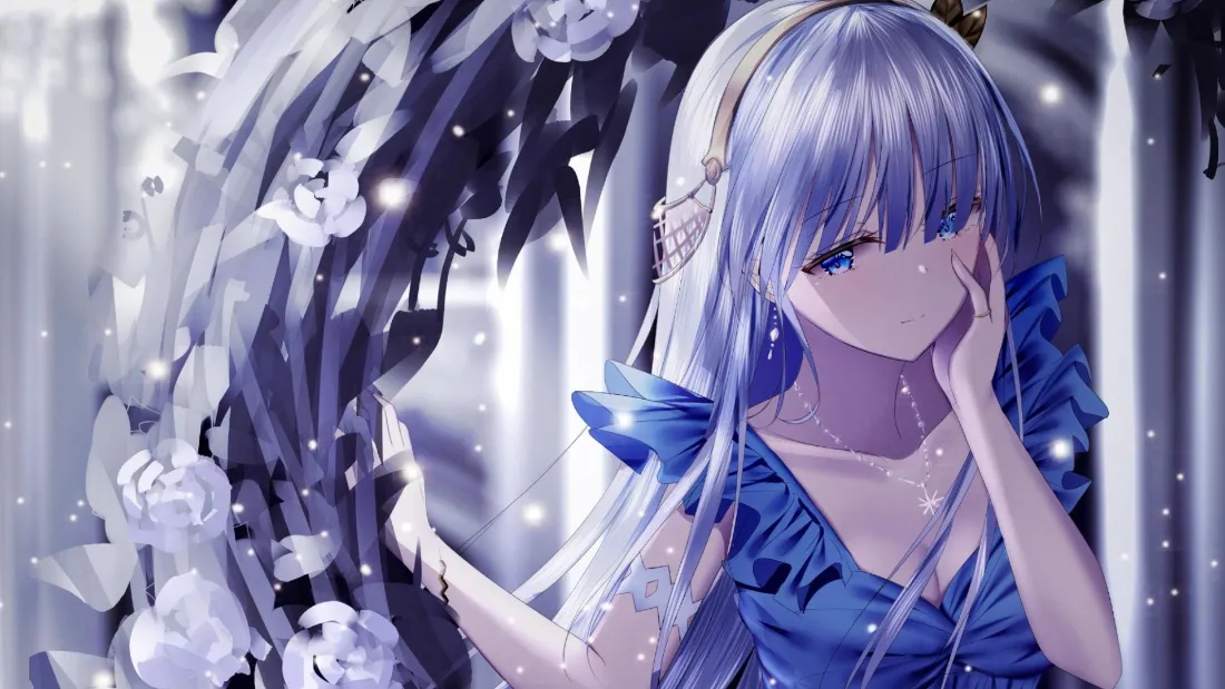 2k(蓝发少女壁纸｜白花藤蔓背景图片 - 二次元)「哲风壁纸」